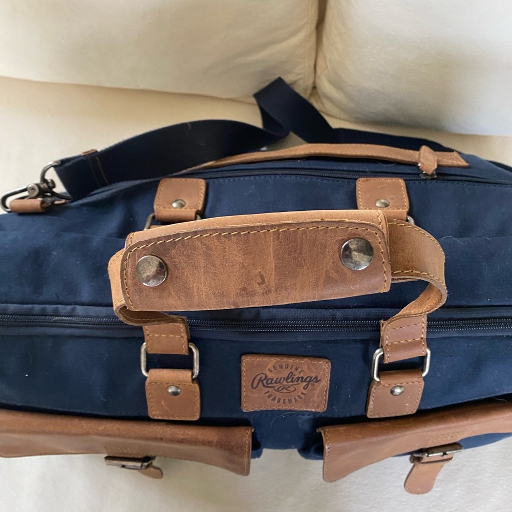 Rawlings Navy and Brown Canvas Leather Briefcase - Picture 6 of 8